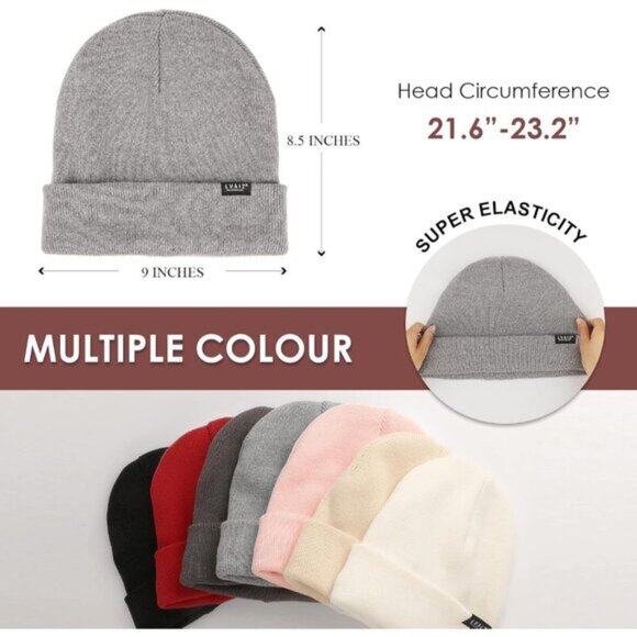 🆕 Women Grey Winter Beanie Hats Unisex Cotton Knitted Cuffed Slouchy Skull Cap - Picture 7 of 8